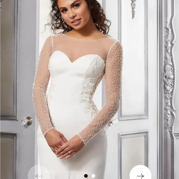 NWT! Morilee Wedding Dress and Pearl/Crystal Beaded Net Sleeves size 18 - Picture 4 of 7